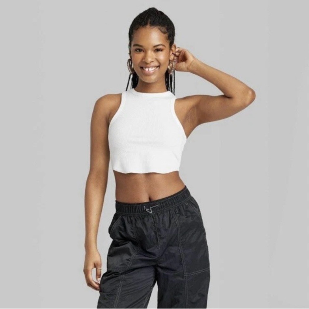 NWT Wild Fable Junior's Ribbed Cropped Tank Top White Size XXS Curved Hem 2 pack